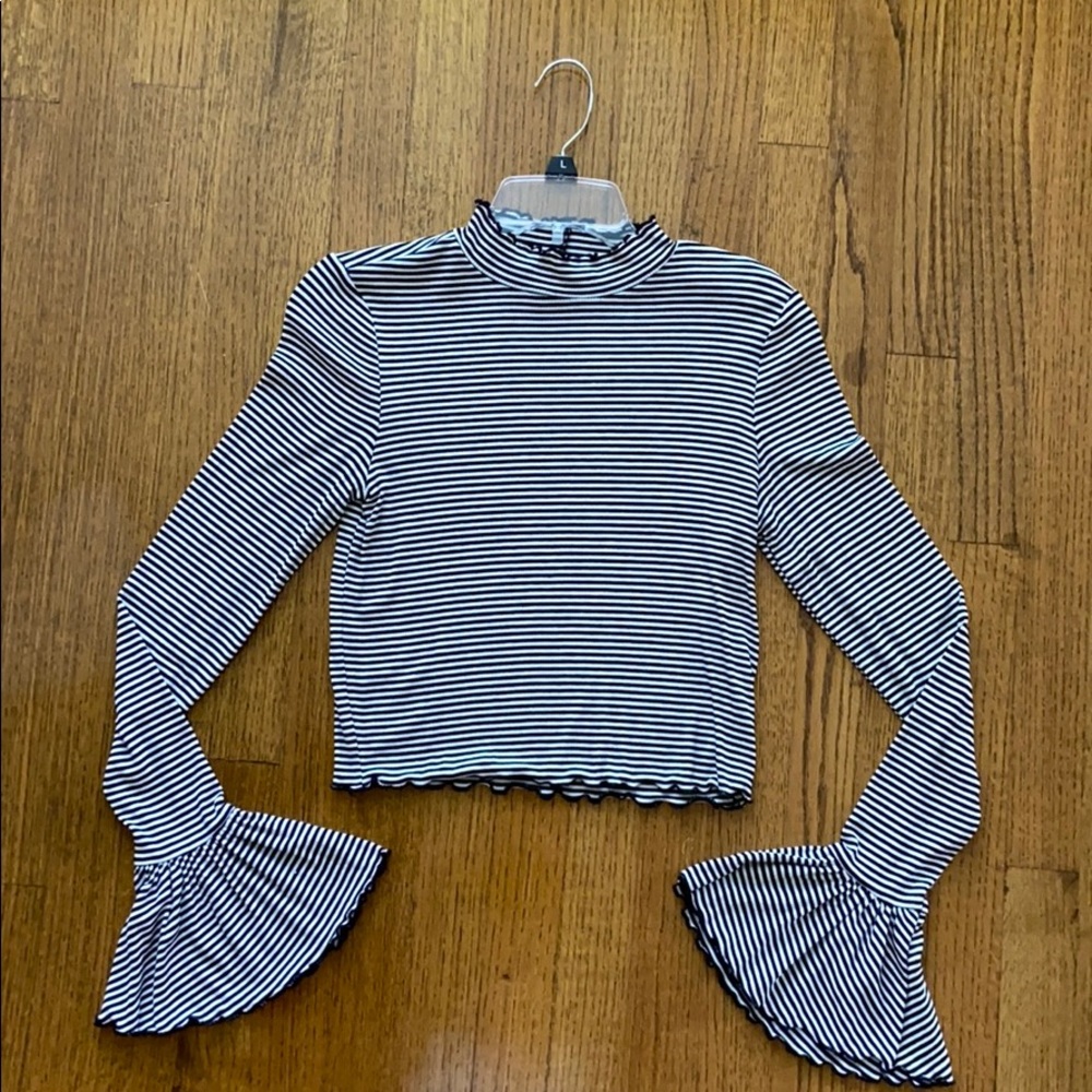 Striped Crop Top w/ Bell Sleeves
